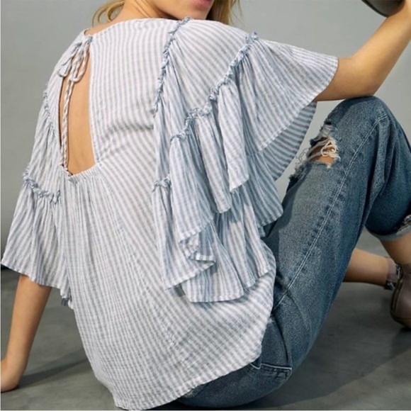 Anthropologie Pilcro Sybil Striped Ruffle Sleeve Top - Picture 13 of 14